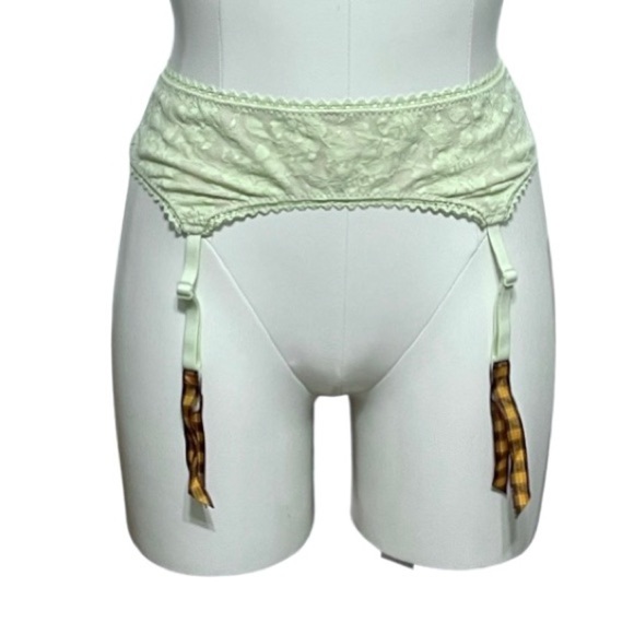 VICTORIA’S SECRET mint green lace and orange plaid ribbon garter belt XS/S, NWT - Picture 8 of 8